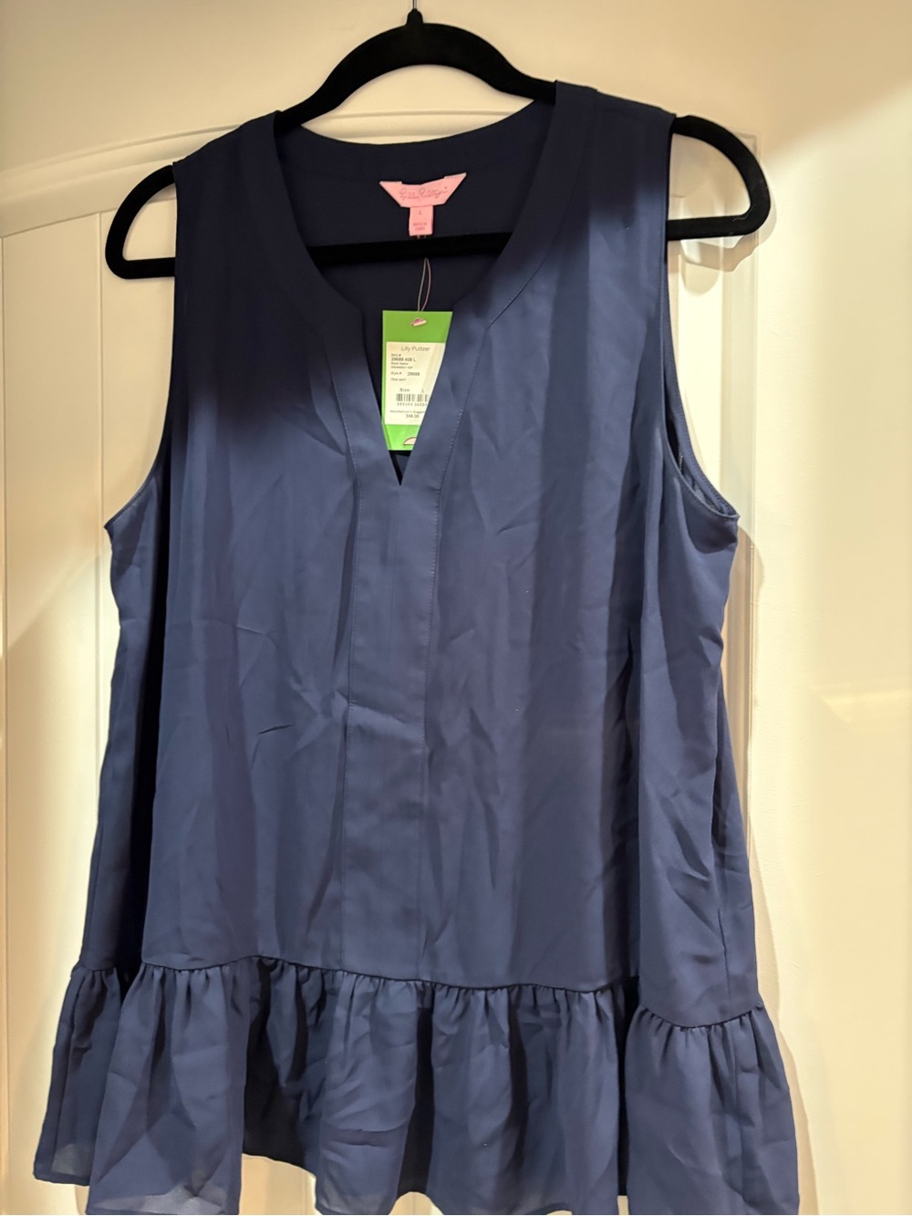 Lilly Pulitzer Navy Gramercy Sleeveless V-Notch Ruffle-Hem Tunic